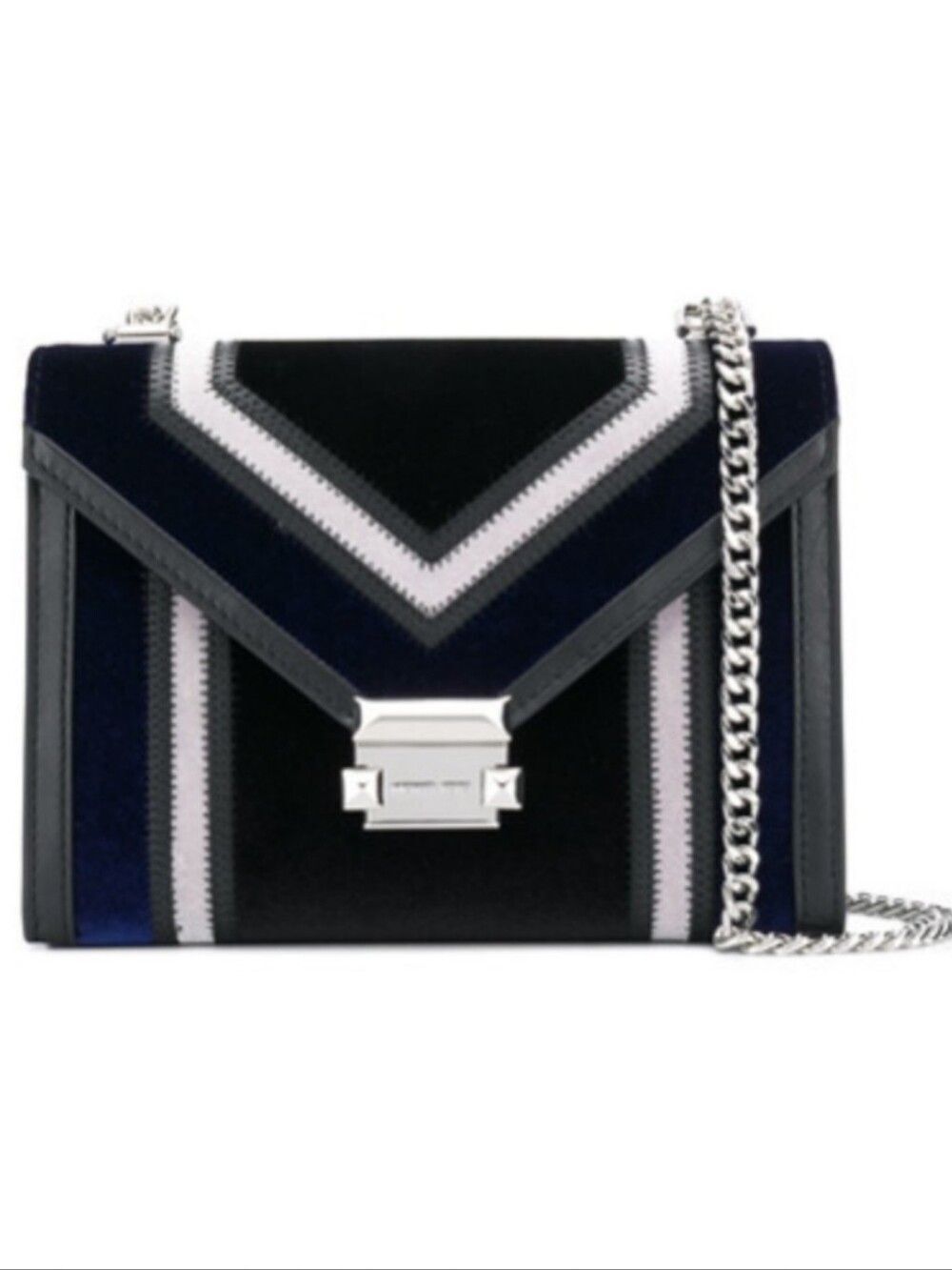 Michael Kors Whitney Navy Blue Black Tri Color Leather Velvet Shoulder Bag